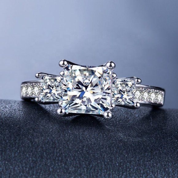 🌸Exquisite 925 Silver Plating Cushion CZ Diamond Ring, GPMB1474-8 - Picture 5 of 6